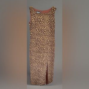 Patrick Collection Women Sleeveless 100% Silk Maxi Dress Brown Side Slit Lined 8